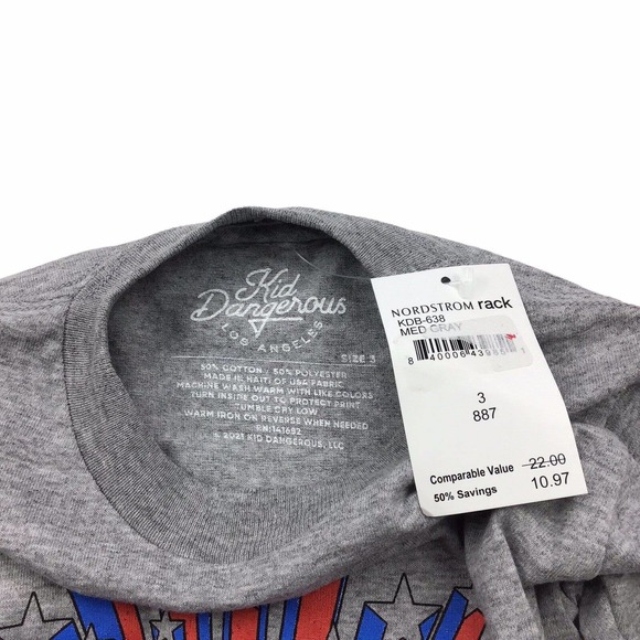 Kid Dangerous Toddler Boys T-Shirt Gray USA Graphic Print Crewneck Tee Size 3 - Picture 3 of 3